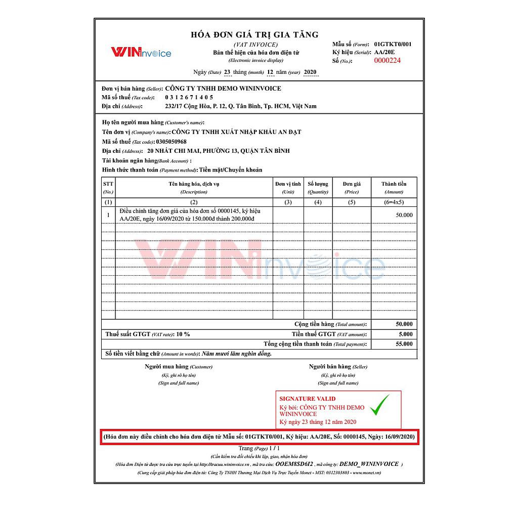 Phí dịch vụ hóa đơn điện tử: WIN-50